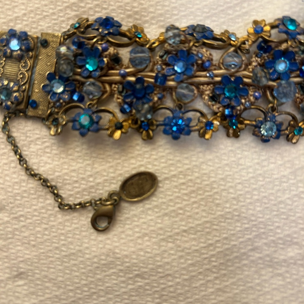 Michal Negrin Blue and Gold Floral Bracelet - Picture 2 of 13